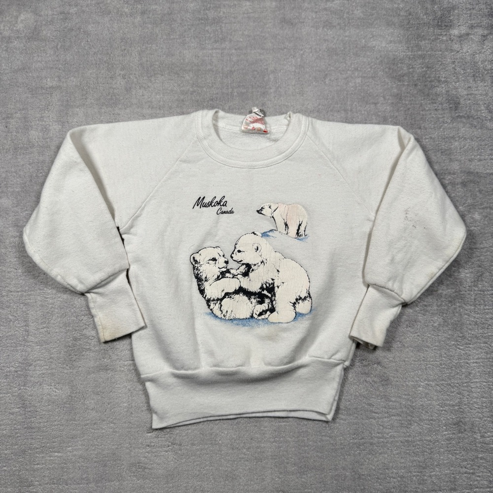 Vintage Nature Sweatshirt Youth 4 White Polar Bear Muskoka Canada 80s Crewneck